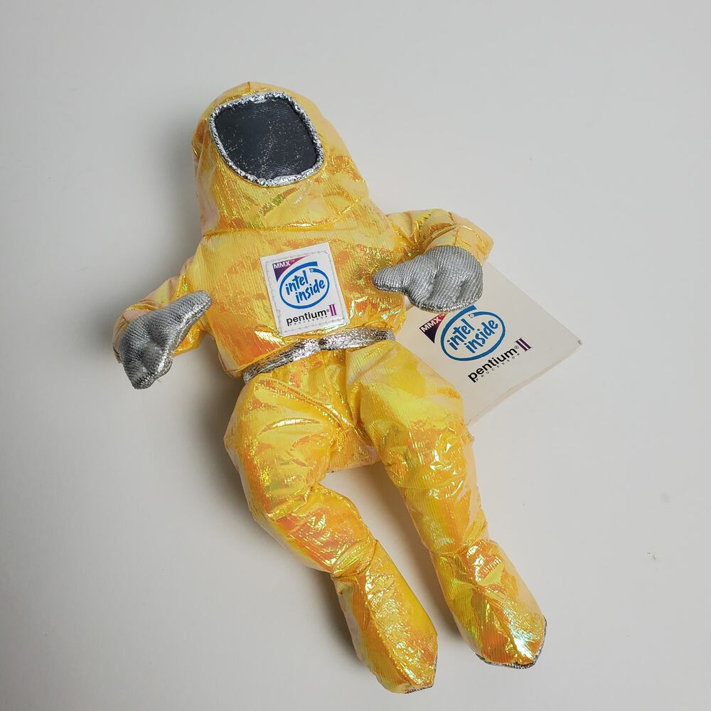 Intel Astronaut Space Man Plush 8" Yellow Metallic Bunny People Vintage